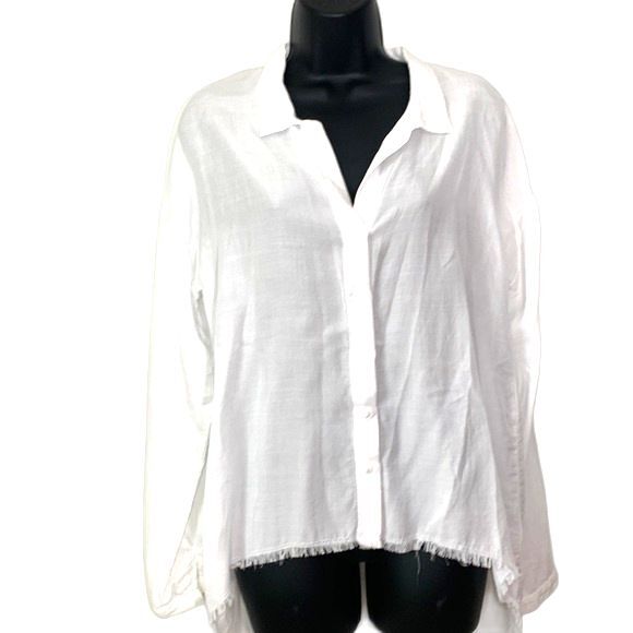 Cloth & Stone Button Down High Low Raw Hem Top White Size Small - Picture 3 of 12